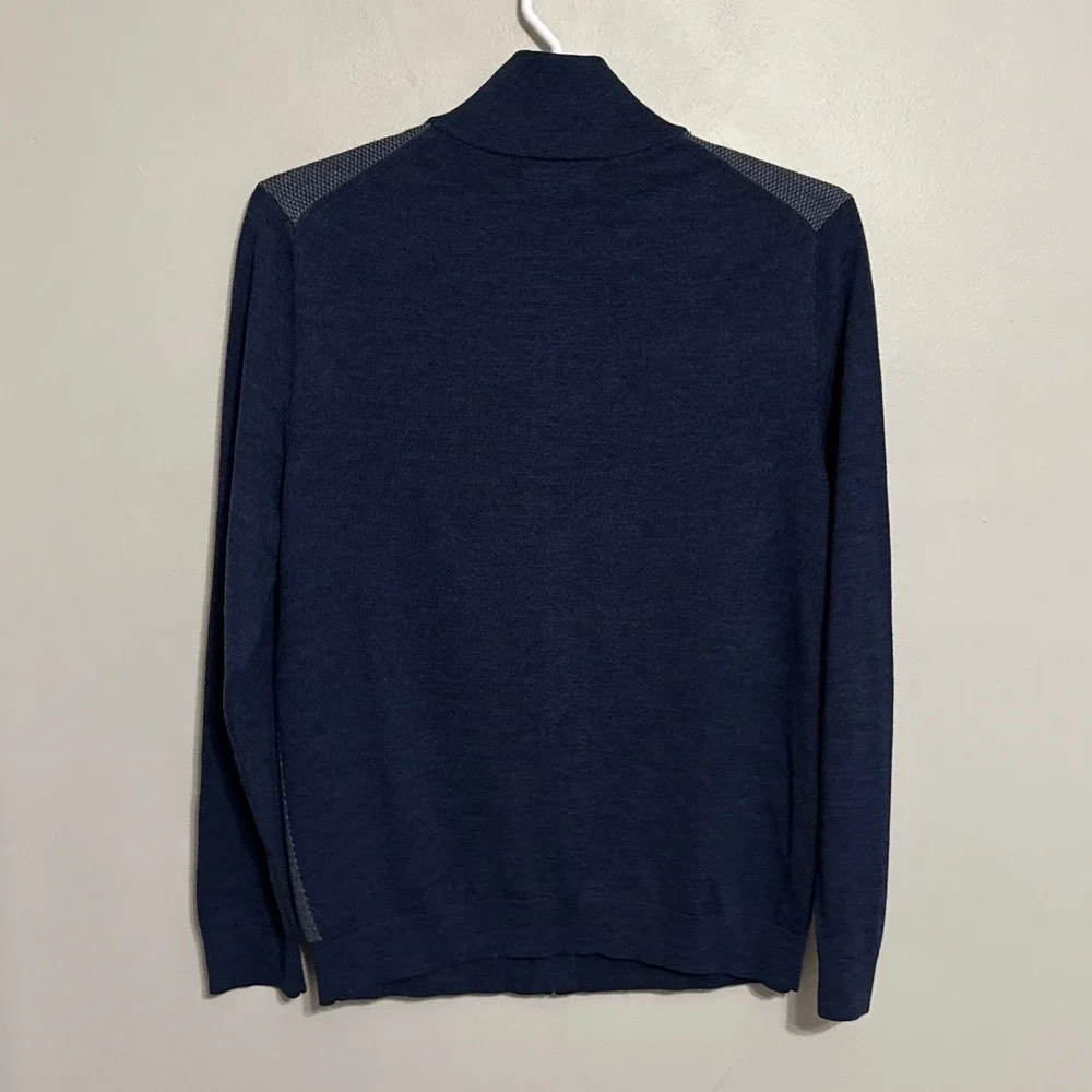 Banana Republic Mens Large Blue Gray 100% Merino Wool Full Zip Sweater - Picture 3 of 6